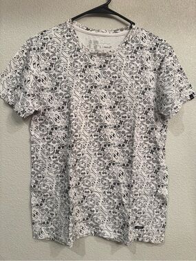 Men's White Short-Sleeve Graphic Tee with Black Doodle Print